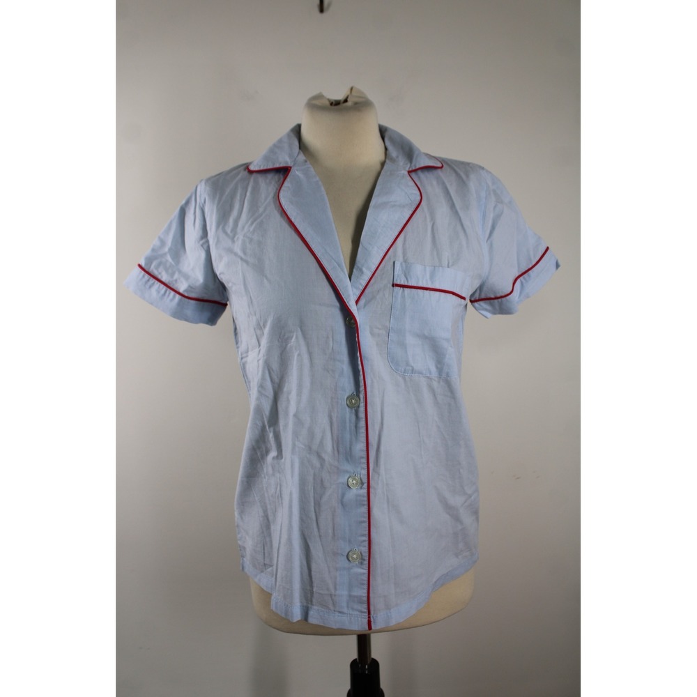 NWT J by J Crew XS Blue Pajama Top Short Sleeve Cotton Button Front J0503